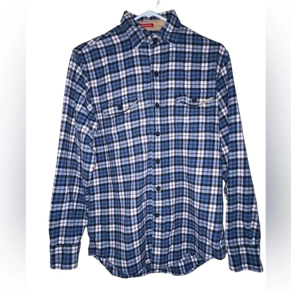 Izod Mens Highland Twill Flannel Shirt Long Sleeve Men’s Size Small Blue Plaid - Picture 1 of 7